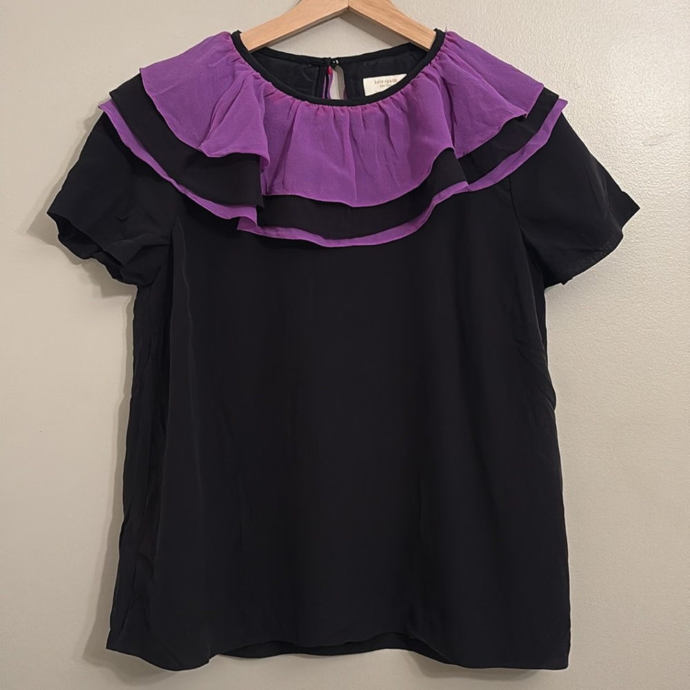Kate Spade Silk Chiffon Multi Layered Ruffle Blouse Multicolor Sz M